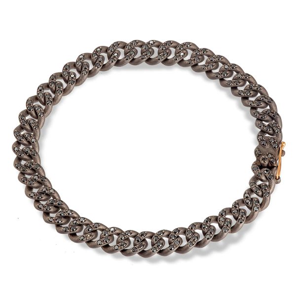MANO J - Bracciale uomo titanio, diamanti Black e oro rosso18KT