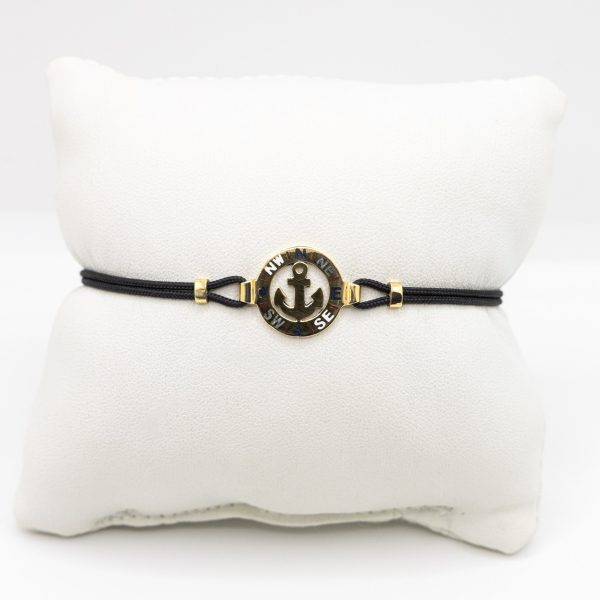 SCARABEO Acqua e Sale Bracciale con Ancora, oro 18kt e cordino Nero