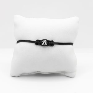 SCARABEO Bracciale Lettera A, Cordino Nero, Oro bianco 18kt e diamanti