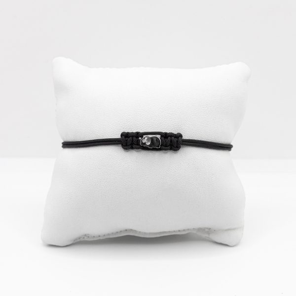 SCARABEO Bracciale simbolo Elefante, Cordino Nero, Oro bianco 18kt