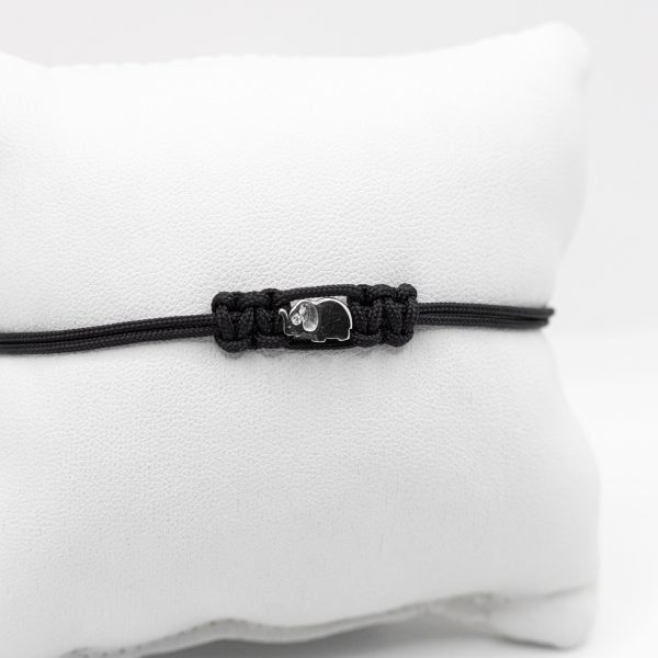 SCARABEO Bracciale simbolo Elefante, Cordino Nero, Oro bianco 18kt - immagine 2