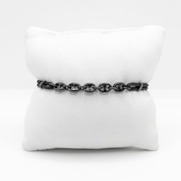 SCARABEO Intreccio Bracciale, Argento 925 brunito e cordino Nero