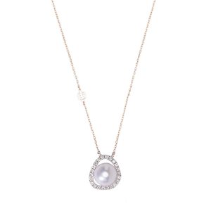 MIMì Pendente in Oro rosa e bianco 18k con perla Akoya e diamanti
