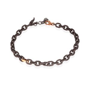 MANO J - Bracciale catena in titanio con moschettone e una maglia oro rosso 9 kt